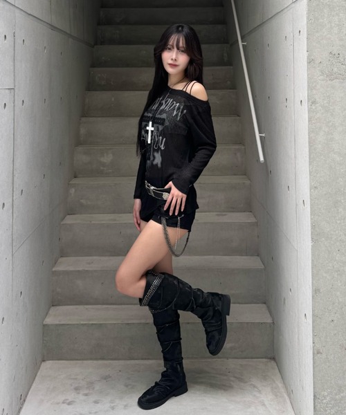 ZIPPER CLUB（ZIPPER CLUB ジッパークラブ）の「lace cross motif knit（ニット/セーター・レディース・ブラック/ホワイト・SMALL/MEDIUM）」の11枚目の写真
