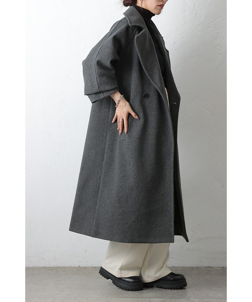 テックウールラグランスリーブロングコート（チェスターコート