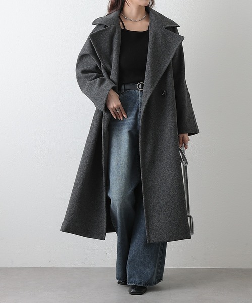 テックウールラグランスリーブロングコート（チェスターコート