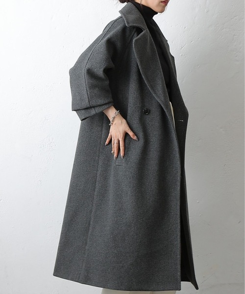 テックウールラグランスリーブロングコート（チェスターコート