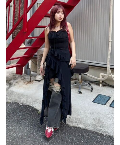 EVRIS ギャザーアシンメトリーロングワンピース EVRIS（エヴリス） ワンピース ギャザーアシンメトリーロング