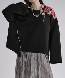 Ellno Loset | フラワープリントスリットジップポンチロンT(Tシャツ/カットソー)