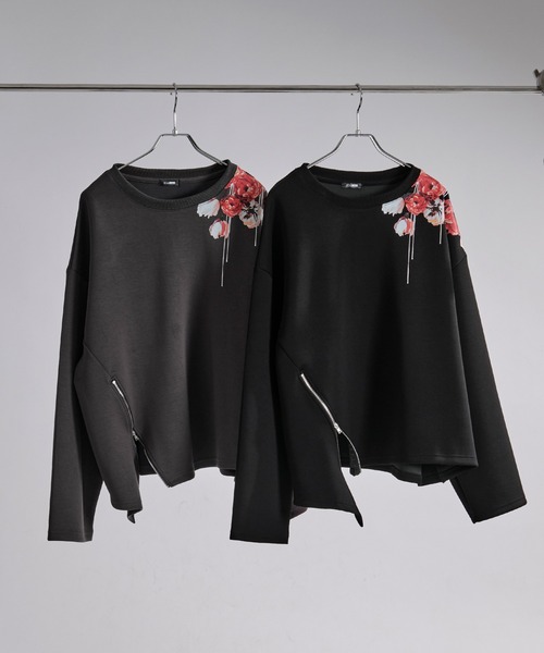 Ellno Loset（エルノロゼット）の「フラワープリントスリットジップポンチロンT（Tシャツ/カットソー・メンズ・ブラック/チャコール・SMALL/MEDIUM/LARGE）」の13枚目の写真