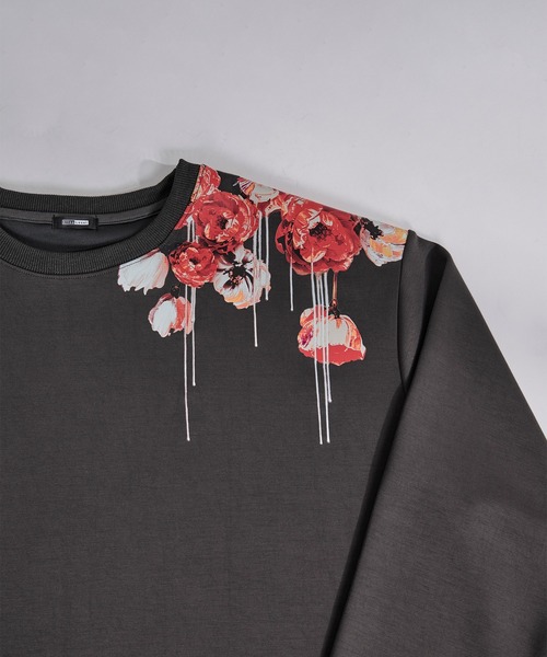 Ellno Loset（エルノロゼット）の「フラワープリントスリットジップポンチロンT（Tシャツ/カットソー・メンズ・ブラック/チャコール・SMALL/MEDIUM/LARGE）」の15枚目の写真