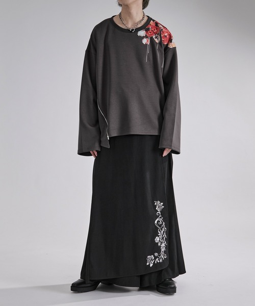 Ellno Loset（エルノロゼット）の「フラワープリントスリットジップポンチロンT（Tシャツ/カットソー・メンズ・ブラック/チャコール・SMALL/MEDIUM/LARGE）」の17枚目の写真