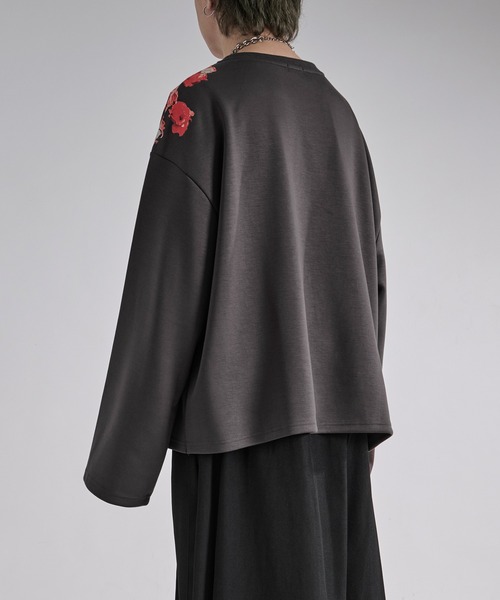 Ellno Loset（エルノロゼット）の「フラワープリントスリットジップポンチロンT（Tシャツ/カットソー・メンズ・ブラック/チャコール・SMALL/MEDIUM/LARGE）」の21枚目の写真