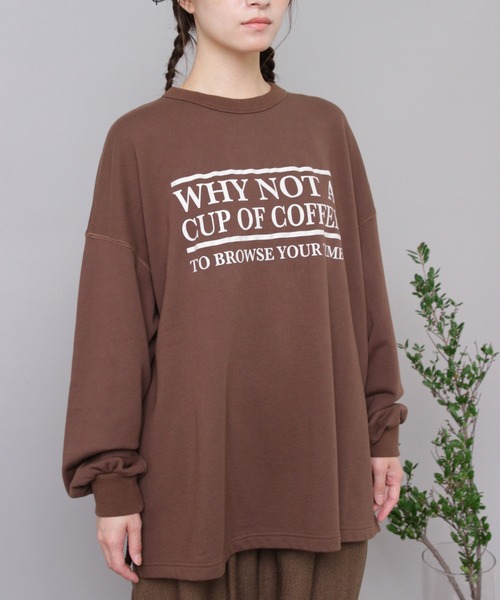 URCH RNA(アーチ アールエヌエー)の「M2553 ”コーヒーどうですか”プリントビッグプルオーバー(Tシャツ/カットソー・レディース・シルバー系その他/チョコ/チャコール・FREE)」の2枚目の写真