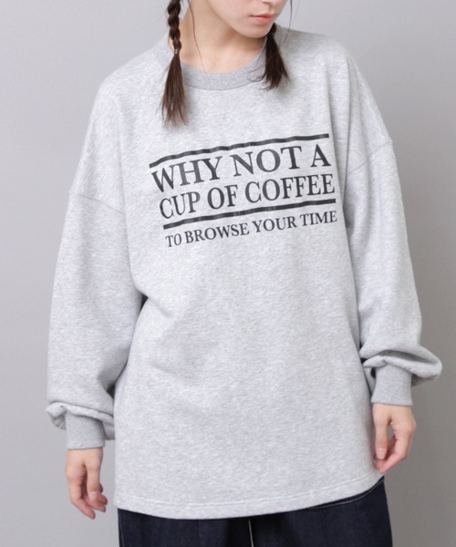 URCH RNA(アーチ アールエヌエー)の「M2553 ”コーヒーどうですか”プリントビッグプルオーバー(Tシャツ/カットソー・レディース・シルバー系その他/チョコ/チャコール・FREE)」の3枚目の写真