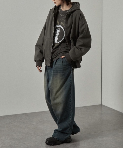 Alfred Alex】ヴィンテージライク キルティング ダブルジップフード