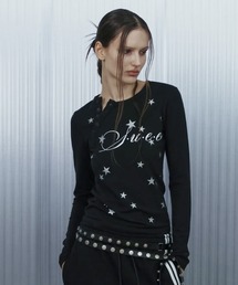 SETUPEXE（セットアップイーエックスイー）の「A'GEM/9 × .kom 『SETUPEXE/セットアップイーエックスイー』 STAR HENLEY NECK TOP/スター＆ロゴ アシンメトリーボタン長袖Tシャツ（Tシャツ/カットソー）」