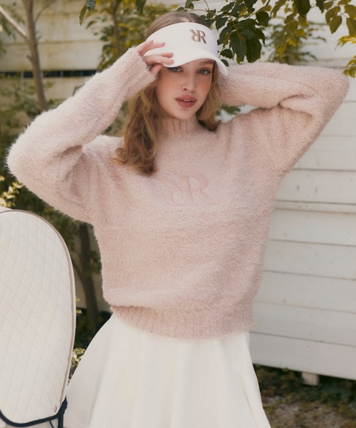 RIENDA GOLF(リエンダゴルフ)の「【RIENDA GOLF】フェイクレザーロゴシャギーニットトップス 秋服 冬服(ニット/セーター・レディース・アイボリー/ピンク/ブルー・SMALL/MEDIUM)」の3枚目の写真