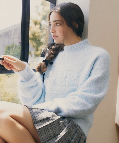 RIENDA GOLF】フェイクレザーロゴシャギーニットトップス 秋服 冬服