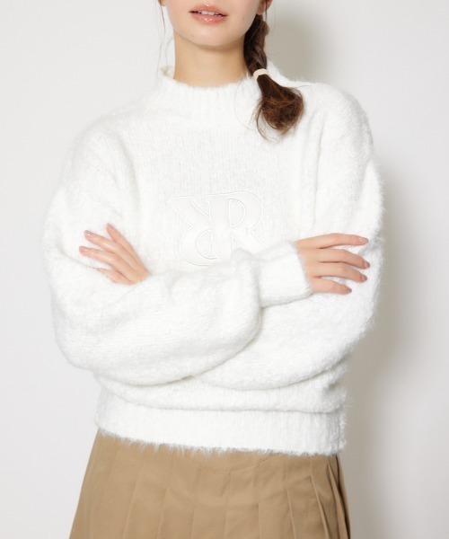 RIENDA GOLF】フェイクレザーロゴシャギーニットトップス 秋服 冬服