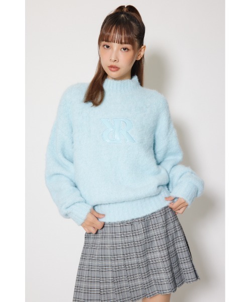 RIENDA GOLF】フェイクレザーロゴシャギーニットトップス 秋服 冬服