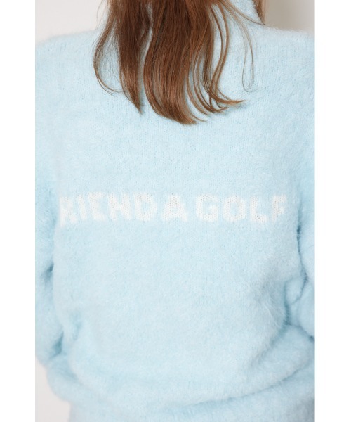 RIENDA GOLF】フェイクレザーロゴシャギーニットトップス 秋服 冬服