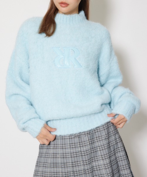 RIENDA GOLF】フェイクレザーロゴシャギーニットトップス 秋服 冬服