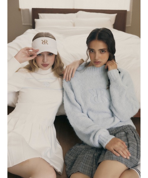 RIENDA GOLF】フェイクレザーロゴシャギーニットトップス 秋服 冬服