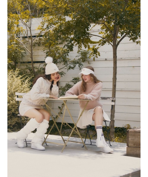 RIENDA GOLF】フェイクレザーロゴシャギーニットトップス 秋服 冬服