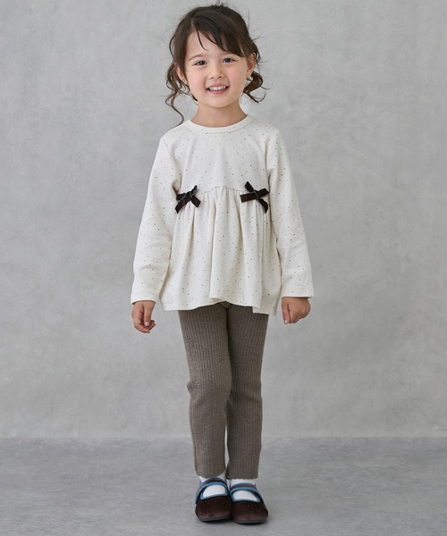 petit main（プティマイン）の「【リンク/フワもちっと】ニットハナレギンス（レギンス/スパッツ・キッズ・ライトピンク/ブラック/ブラウン/オフホワイト/モカ・110cm/120cm/80ｃｍ/90cm/100cm/130cm）」の3枚目の写真