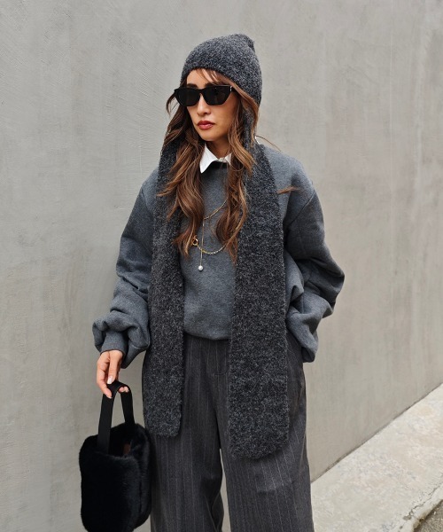 esutoreja（エストレジャ）の「ニットキャップマフラー（マフラー・レディース・グレー/アイボリー/ブラック・FREE）」の2枚目の写真