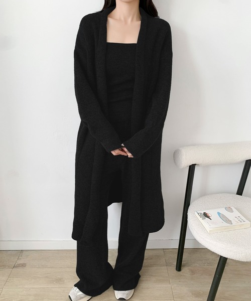 LOWO(ロワ)の「旅行・移動にも快適な大人のセットアップ|セットでも単品使いでも! 使える3点セットニット(羽織・トップス・パンツ)(セットアップ・レディース・ベージュ/ブラウン/ブラック/オフホワイト/チャコールグレー・FREE)」の9枚目の写真