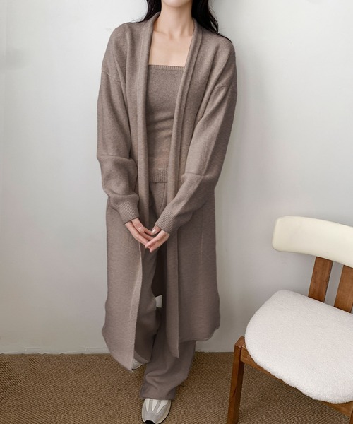 LOWO(ロワ)の「旅行・移動にも快適な大人のセットアップ|セットでも単品使いでも! 使える3点セットニット(羽織・トップス・パンツ)(セットアップ・レディース・ベージュ/ブラウン/ブラック/オフホワイト/チャコールグレー・FREE)」の11枚目の写真