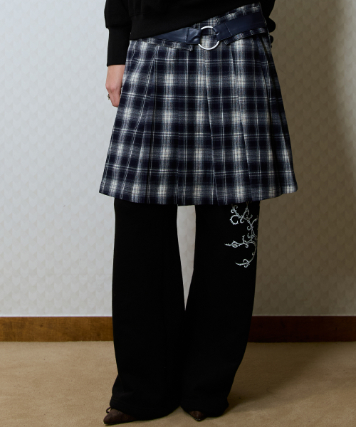 GT BELT CHECK SKIRT(NAVY)