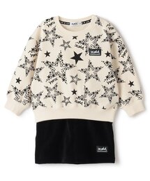 X-girl Stages（エックスガールステージス）の「星総柄トレーナー+コーデュロイ調スカートセット（セットアップ・キッズ）」