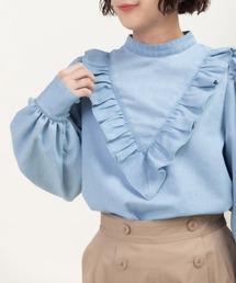 Dot＆Stripes CHILD WOMAN | TCライトオンスデニム Vフリルブラウス(シャツ/ブラウス)