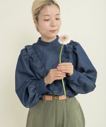 Dot＆Stripes CHILD WOMAN | TCライトオンスデニム Vフリルブラウス(シャツ/ブラウス)