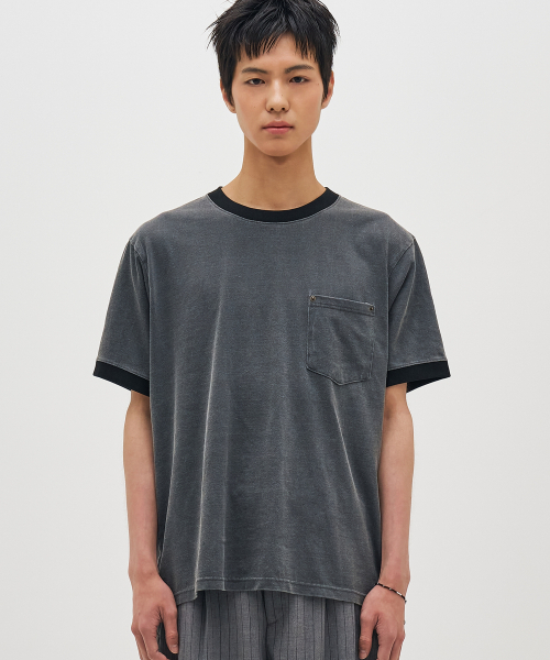BASEMOMENT(ベースモーメント)の「ピグメントウォッシングリンガーポケットTシャツチャコール(Tシャツ/カットソー・メンズ・その他・MEDIUM/LARGE)」の1枚目の写真