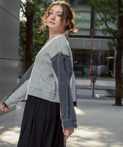 AULA AILA（アウラアイラ）の「AULA AILA/アウラアイラ/別注デニムコンビネーションプルオーバー（Tシャツ/カットソー・レディース・ブラック/ホワイト系2・0）」の22枚目の写真