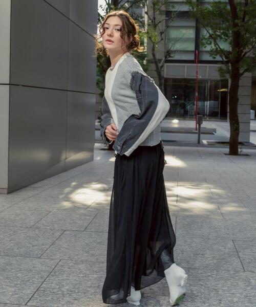 AULA AILA（アウラアイラ）の「AULA AILA/アウラアイラ/別注デニムコンビネーションプルオーバー（Tシャツ/カットソー・レディース・ブラック/ホワイト系2・0）」の21枚目の写真