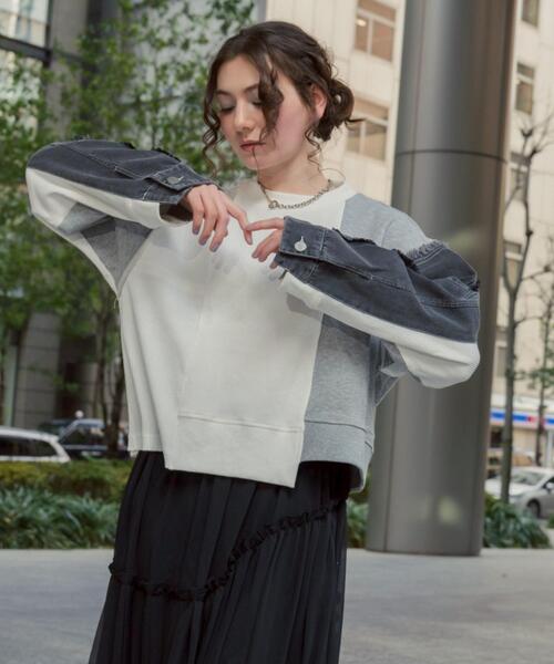 AULA AILA（アウラアイラ）の「AULA AILA/アウラアイラ/別注デニムコンビネーションプルオーバー（Tシャツ/カットソー・レディース・ブラック/ホワイト系2・0）」の20枚目の写真