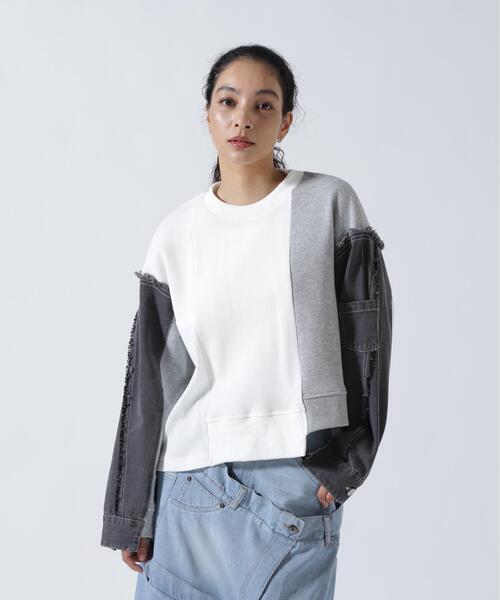 AULA AILA（アウラアイラ）の「AULA AILA/アウラアイラ/別注デニムコンビネーションプルオーバー（Tシャツ/カットソー・レディース・ブラック/ホワイト系2・0）」の19枚目の写真
