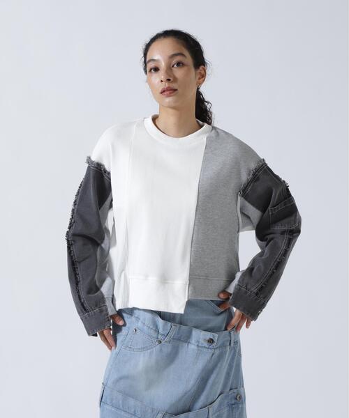 AULA AILA（アウラアイラ）の「AULA AILA/アウラアイラ/別注デニムコンビネーションプルオーバー（Tシャツ/カットソー・レディース・ブラック/ホワイト系2・0）」の18枚目の写真