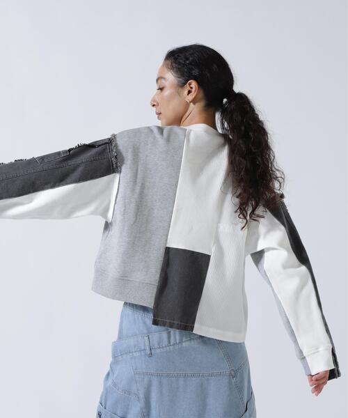 AULA AILA（アウラアイラ）の「AULA AILA/アウラアイラ/別注デニムコンビネーションプルオーバー（Tシャツ/カットソー・レディース・ブラック/ホワイト系2・0）」の17枚目の写真