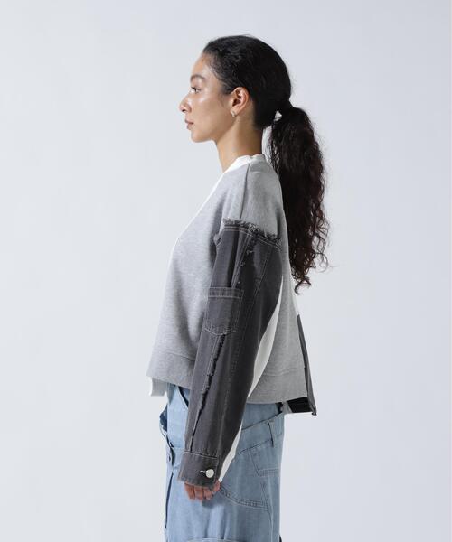 AULA AILA（アウラアイラ）の「AULA AILA/アウラアイラ/別注デニムコンビネーションプルオーバー（Tシャツ/カットソー・レディース・ブラック/ホワイト系2・0）」の15枚目の写真