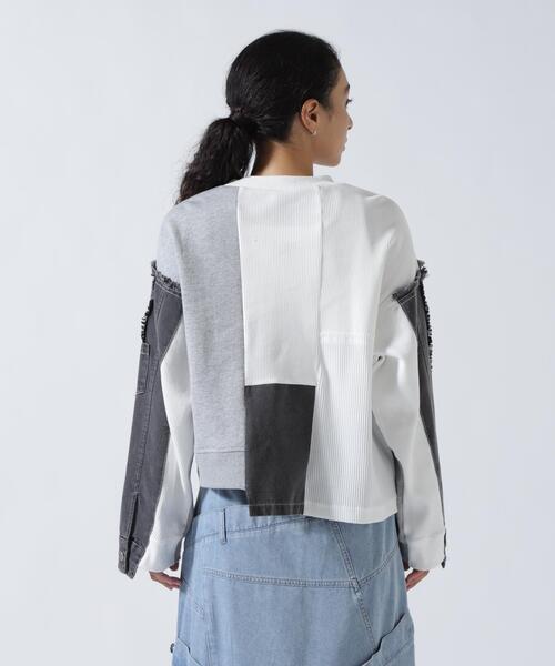 AULA AILA（アウラアイラ）の「AULA AILA/アウラアイラ/別注デニムコンビネーションプルオーバー（Tシャツ/カットソー・レディース・ブラック/ホワイト系2・0）」の14枚目の写真