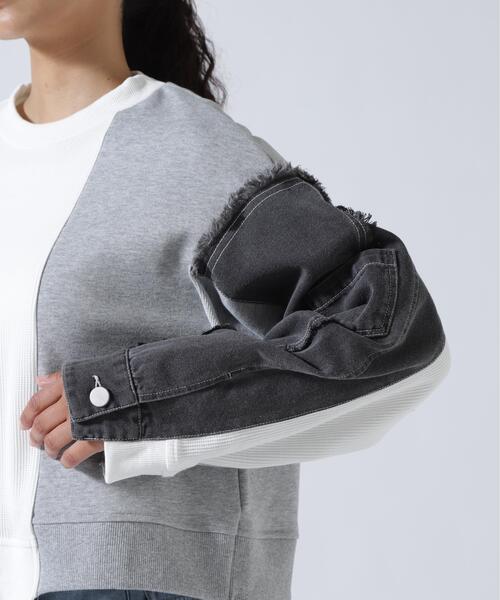 AULA AILA（アウラアイラ）の「AULA AILA/アウラアイラ/別注デニムコンビネーションプルオーバー（Tシャツ/カットソー・レディース・ブラック/ホワイト系2・0）」の12枚目の写真