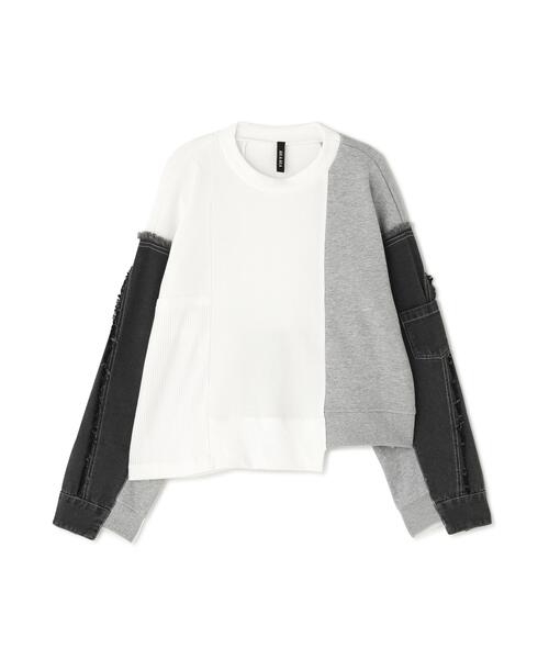 AULA AILA（アウラアイラ）の「AULA AILA/アウラアイラ/別注デニムコンビネーションプルオーバー（Tシャツ/カットソー・レディース・ブラック/ホワイト系2・0）」の10枚目の写真