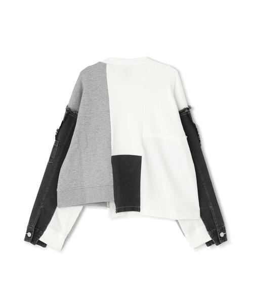 AULA AILA（アウラアイラ）の「AULA AILA/アウラアイラ/別注デニムコンビネーションプルオーバー（Tシャツ/カットソー・レディース・ブラック/ホワイト系2・0）」の9枚目の写真