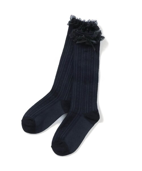apres les cours（アプレレクール）の「フォーマルフリルハイソックス（ソックス/靴下・キッズ・グレー/オフホワイト/ネイビー・12/21/18/15 ）」の3枚目の写真