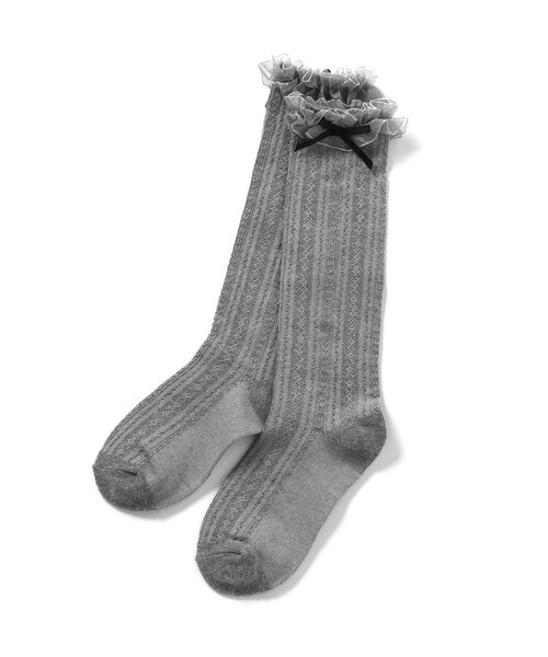 apres les cours（アプレレクール）の「フォーマルフリルハイソックス（ソックス/靴下・キッズ・グレー/オフホワイト/ネイビー・12/21/18/15 ）」の2枚目の写真