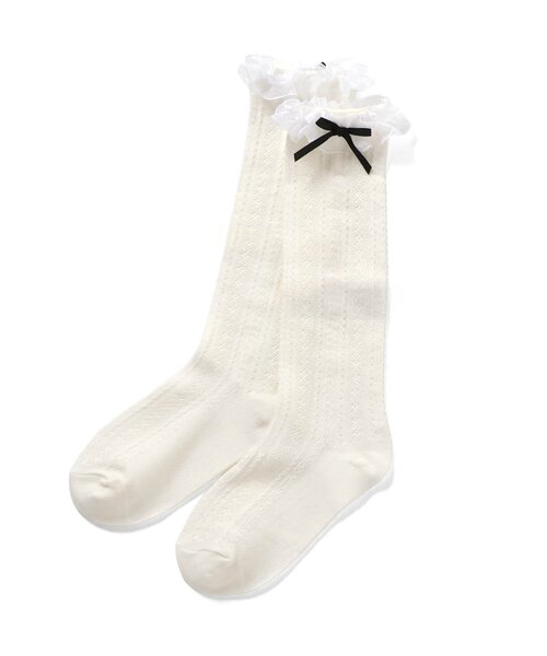 apres les cours（アプレレクール）の「フォーマルフリルハイソックス（ソックス/靴下・キッズ・グレー/オフホワイト/ネイビー・12/21/18/15 ）」の4枚目の写真