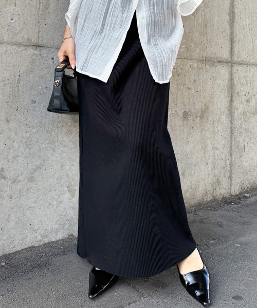 RANAN（ラナン）の「［-3kg見え］セルフカットリブロングナロースカート【4サイズ展開 S/M/L/LL】（スカート・レディース・グレー/ブラック/アイボリー・L/LL/M/S）」の2枚目の写真