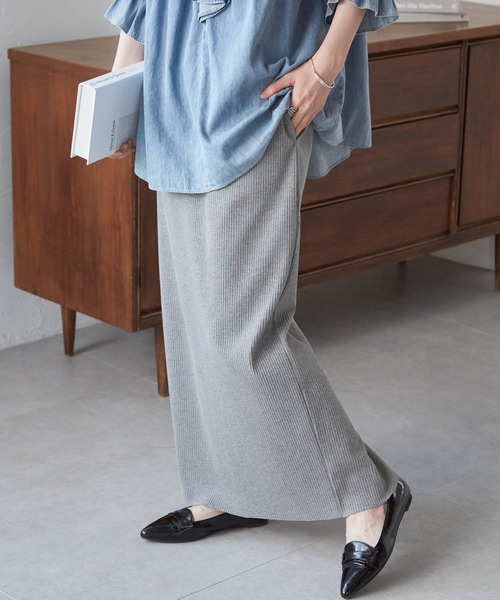 RANAN（ラナン）の「［-3kg見え］セルフカットリブロングナロースカート【4サイズ展開 S/M/L/LL】（スカート・レディース・グレー/ブラック/アイボリー・L/LL/M/S）」の10枚目の写真