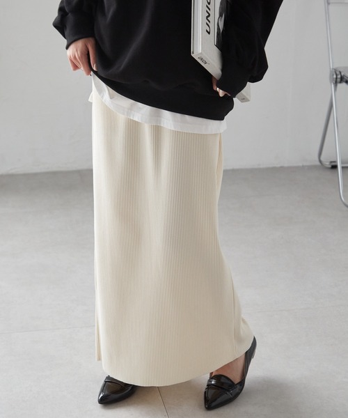 RANAN（ラナン）の「［-3kg見え］セルフカットリブロングナロースカート【4サイズ展開 S/M/L/LL】（スカート・レディース・グレー/ブラック/アイボリー・L/LL/M/S）」の13枚目の写真