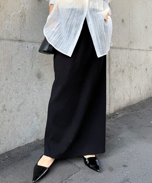 RANAN（ラナン）の「［-3kg見え］セルフカットリブロングナロースカート【4サイズ展開 S/M/L/LL】（スカート・レディース・グレー/ブラック/アイボリー・L/LL/M/S）」の4枚目の写真