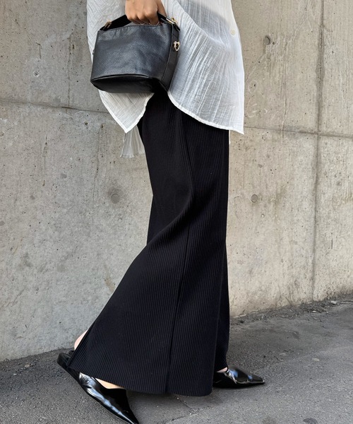 RANAN（ラナン）の「［-3kg見え］セルフカットリブロングナロースカート【4サイズ展開 S/M/L/LL】（スカート・レディース・グレー/ブラック/アイボリー・L/LL/M/S）」の5枚目の写真